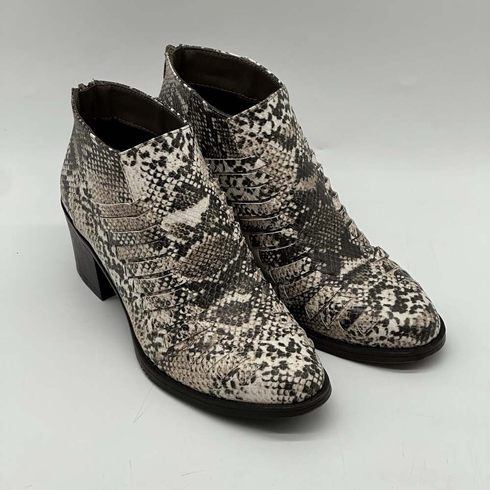 Pierre Dumas Alicante Snakeskin Print Heel Zip-Up Ankle Booties Women's Size 9M